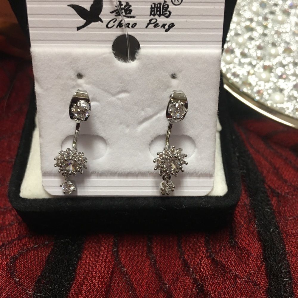 Silver Drop Diamond Look Rhinestone Earrings  NWT